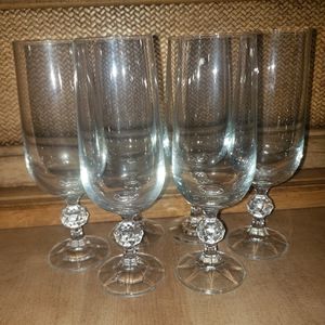 6 Crystal Champagne Flutes with Cut Crystal Ball Stem